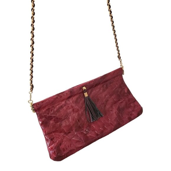 Miss Mak Montreal Pink Patent Leather Croc Embossed Clutch Chain Strap - Picture 4 of 9